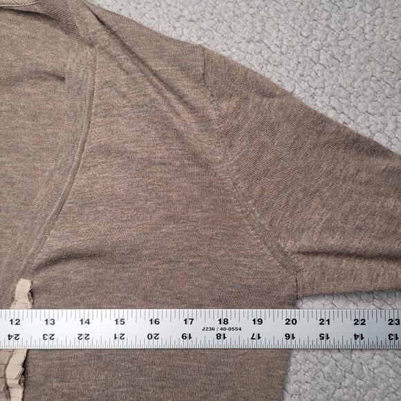 Banana Republic Sweater Womens Large Brown Ruffle Trim Cardigan Pima Cotton Soft - Picture 8 of 9